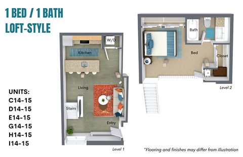 Floor plan for 1 bed, 1 bath, 720 sqft
